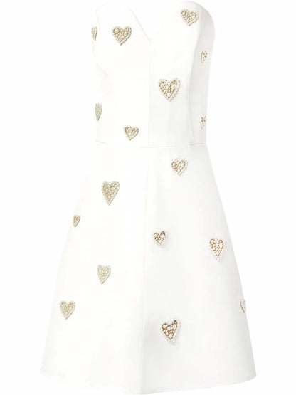 Pearl-Embellished Strapless Silk Dress