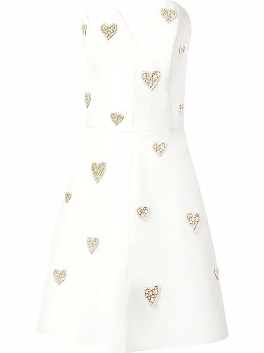 Pearl-Embellished Strapless Silk Dress
