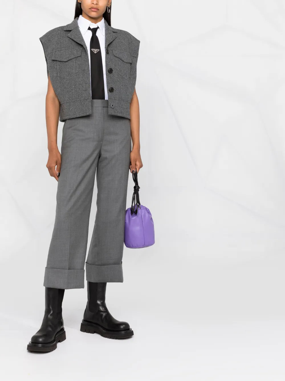 Cuffed-Hem Cropped Trousers