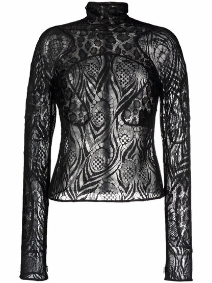 Sheer Lace High-Neck Top