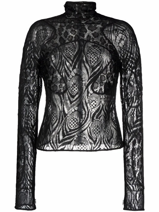 Sheer Lace High-Neck Top