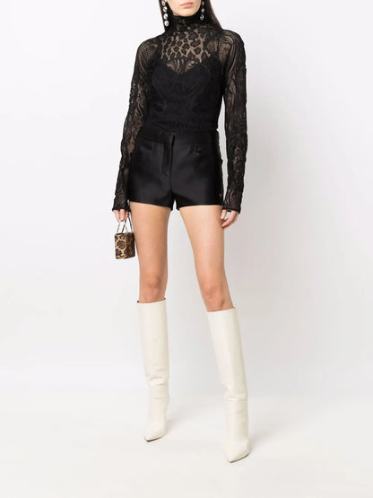 Sheer Lace High-Neck Top