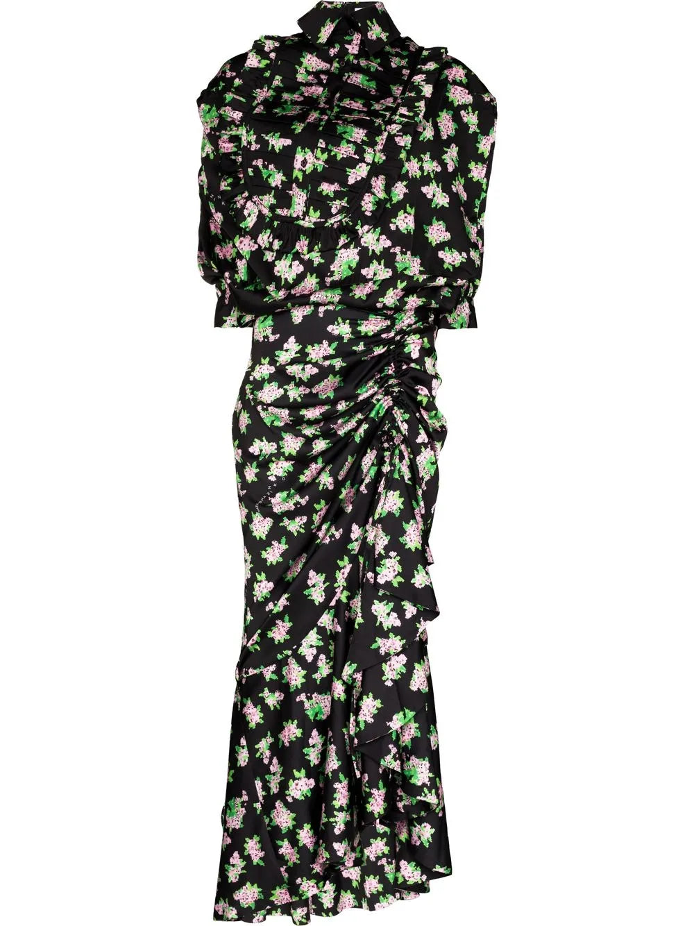 Pixel Flower-Print Draped Maxi Dress