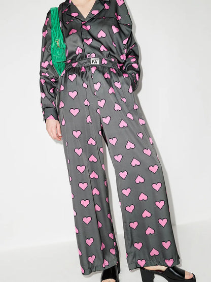 Heart-Print Wide-Leg Trousers
