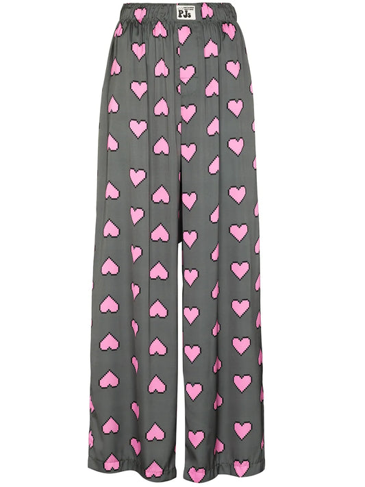 Heart-Print Wide-Leg Trousers