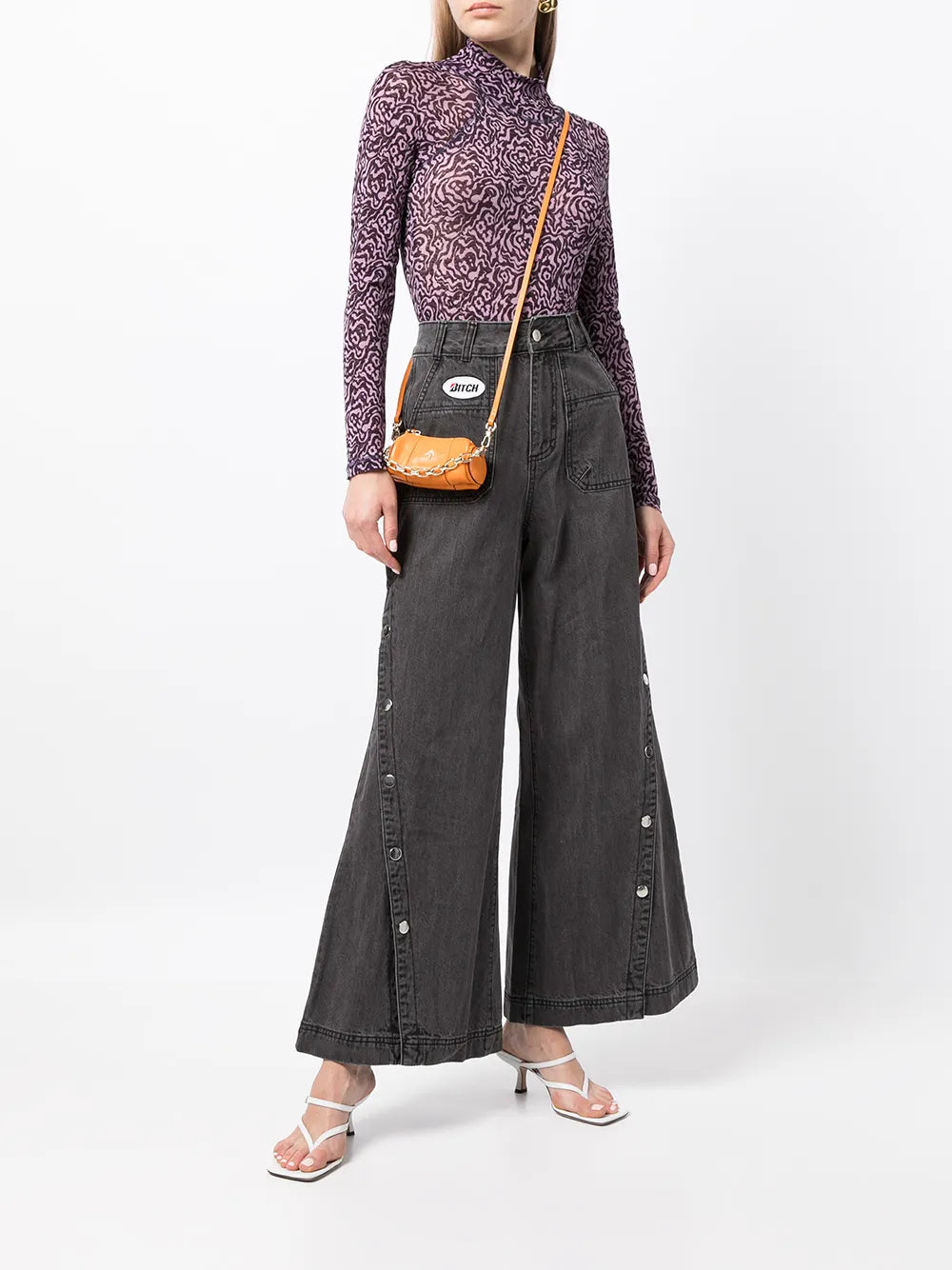 Button-Leg Flared Jeans