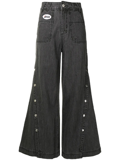 Button-Leg Flared Jeans