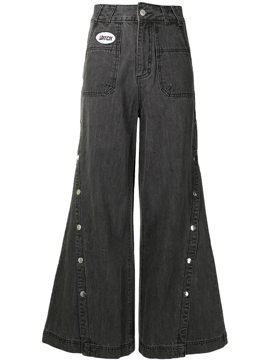 Button-Leg Flared Jeans