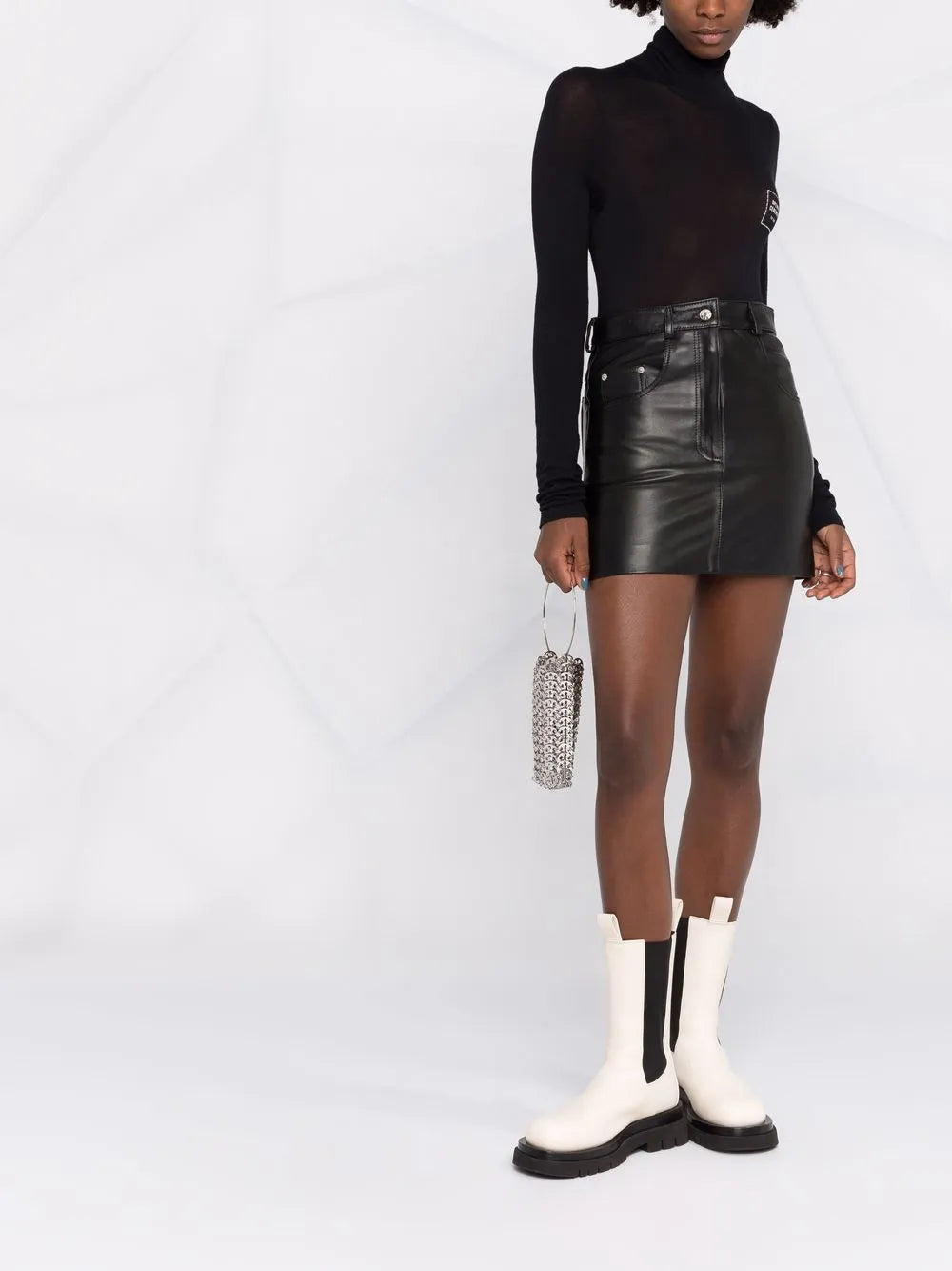 Five-Pocket Leather Mini Skirt