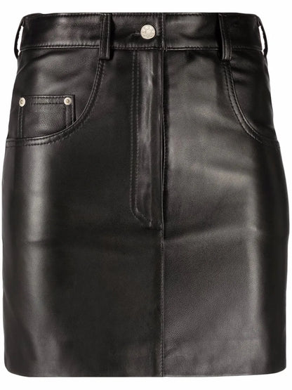 Five-Pocket Leather Mini Skirt