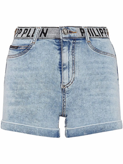 Logo-Waistband Denim Shorts