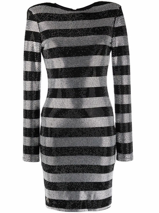 Crystal-Stripes Fitted Mini Dress