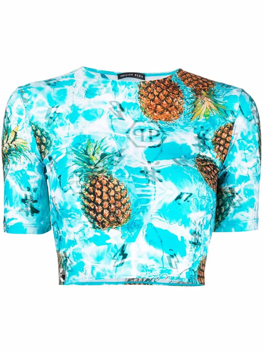 Pineapple Skies Short-Sleeve Cropped T-Shirt