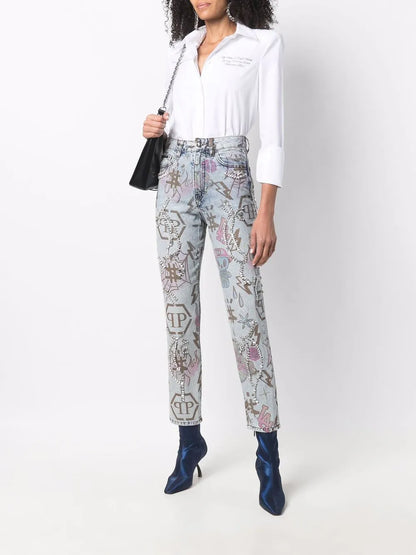 Tattoo-Monogram Boyfriend Jeans