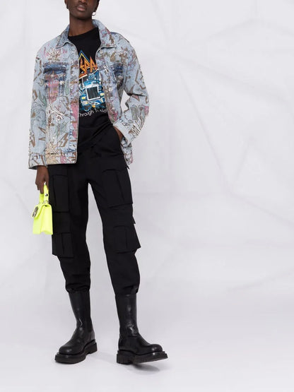 Monogram Tattoo-Print Oversize Denim Jacket