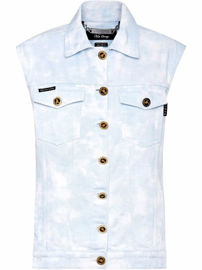 Bleach-Effect Denim Vest