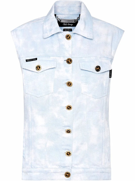 Bleach-Effect Denim Vest