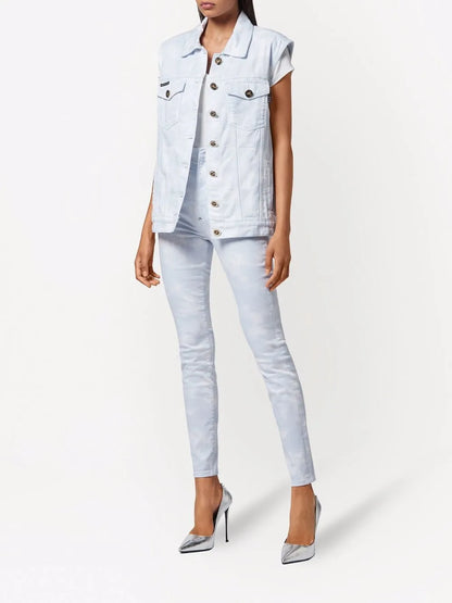 Bleach-Effect Denim Vest