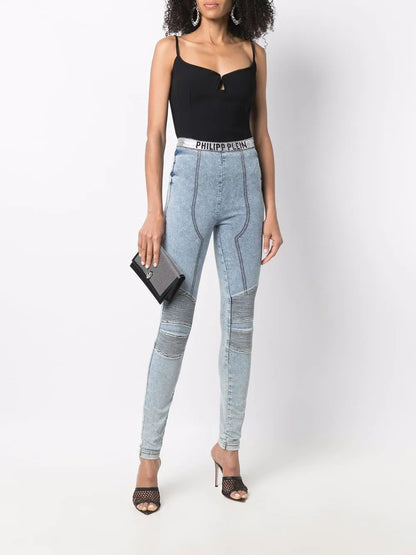 Logo-Waistband Denim Leggings