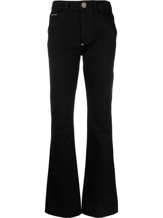 Skull Flared High-Waisted Jeans