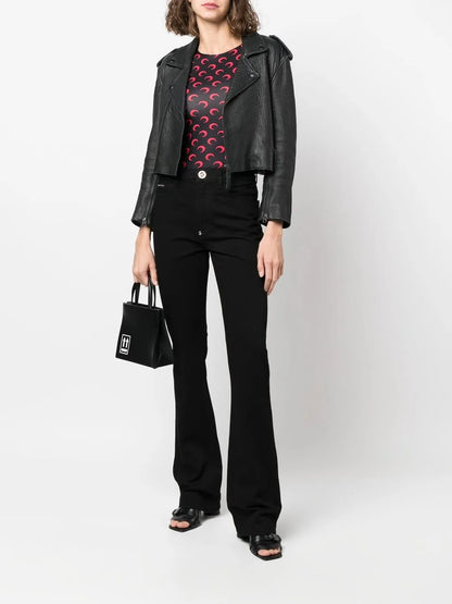 Skull Flared High-Waisted Jeans