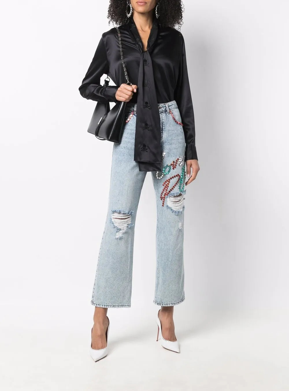 Stud-Embellished Wide-Leg Jeans