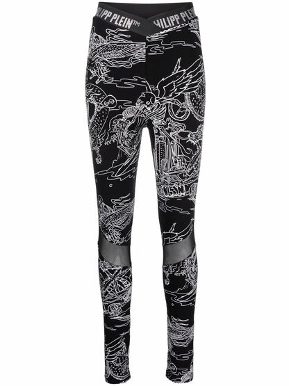 High-Waist Tattoo-Print Leggings