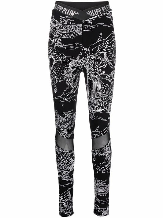 High-Waist Tattoo-Print Leggings