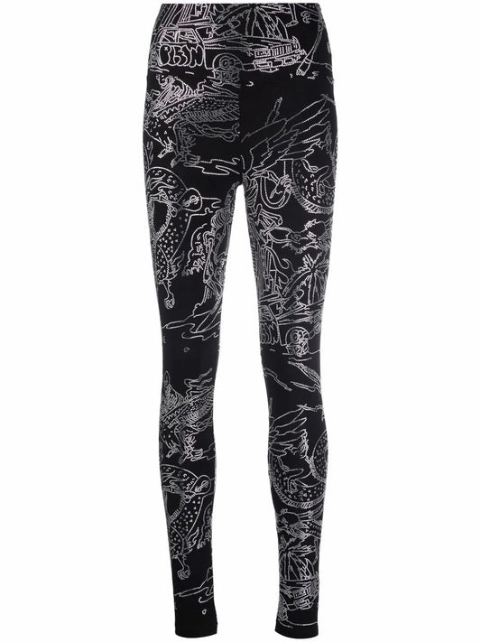 Tattoo-Print Embellished Leggings