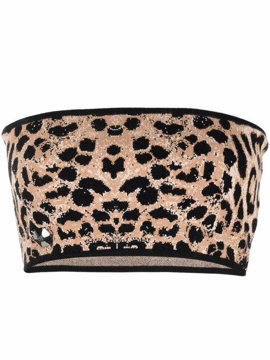 Knitted Leopard-Print Bandeau Top