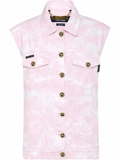 Bleach-Effect Denim Vest