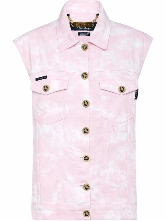 Bleach-Effect Denim Vest