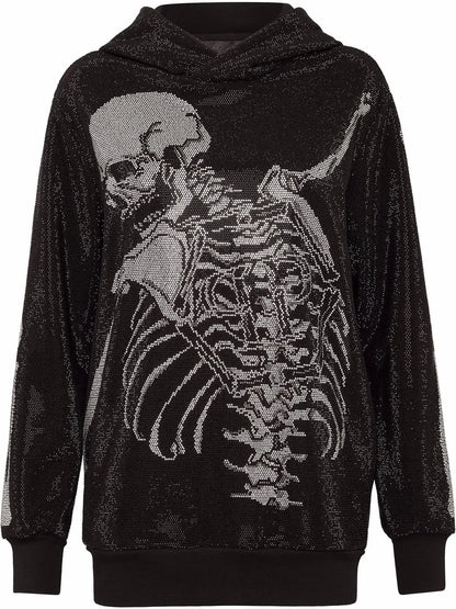 Rhinestone-Embellished Skeleton Hoodie