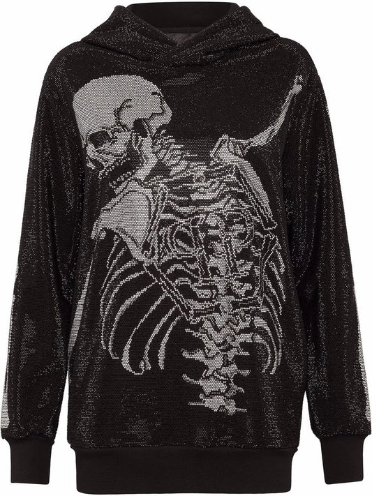 Rhinestone-Embellished Skeleton Hoodie