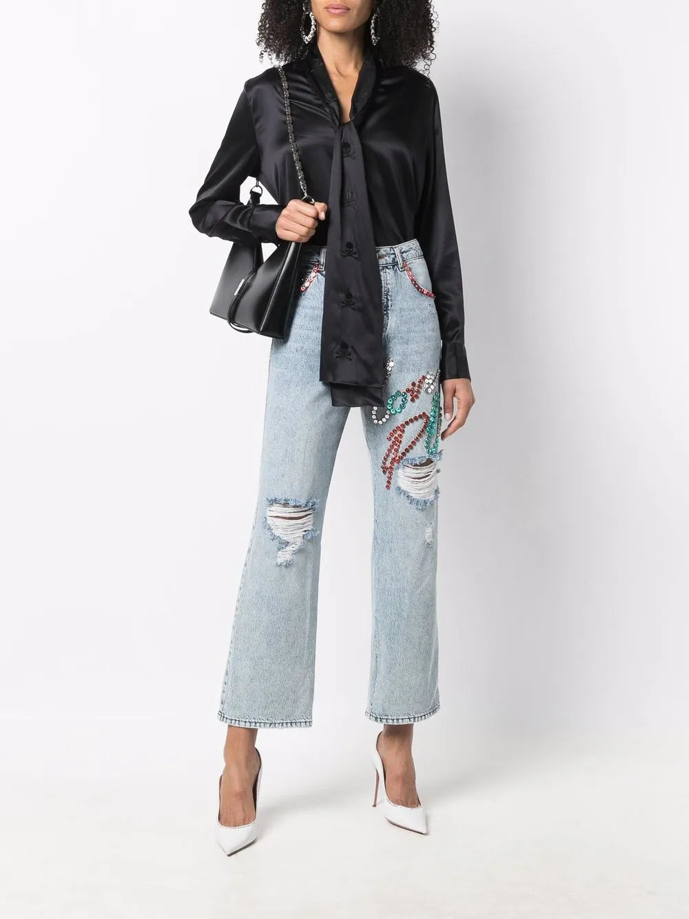 V-Neck Pussybow Silk Blouse