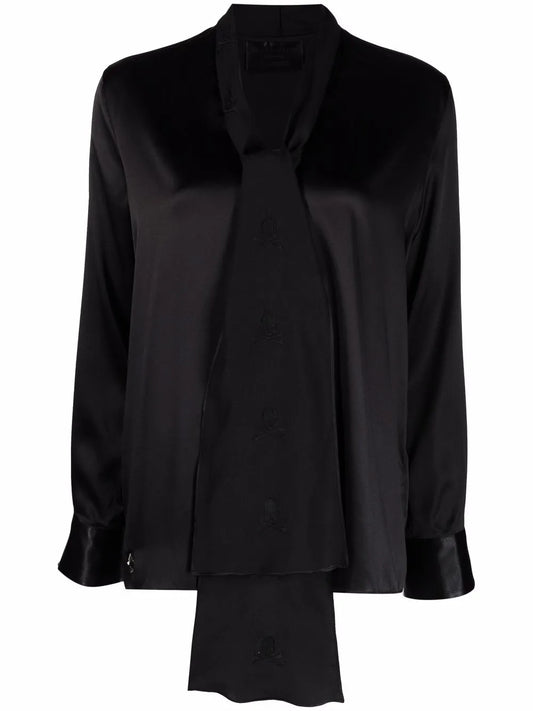 V-Neck Pussybow Silk Blouse