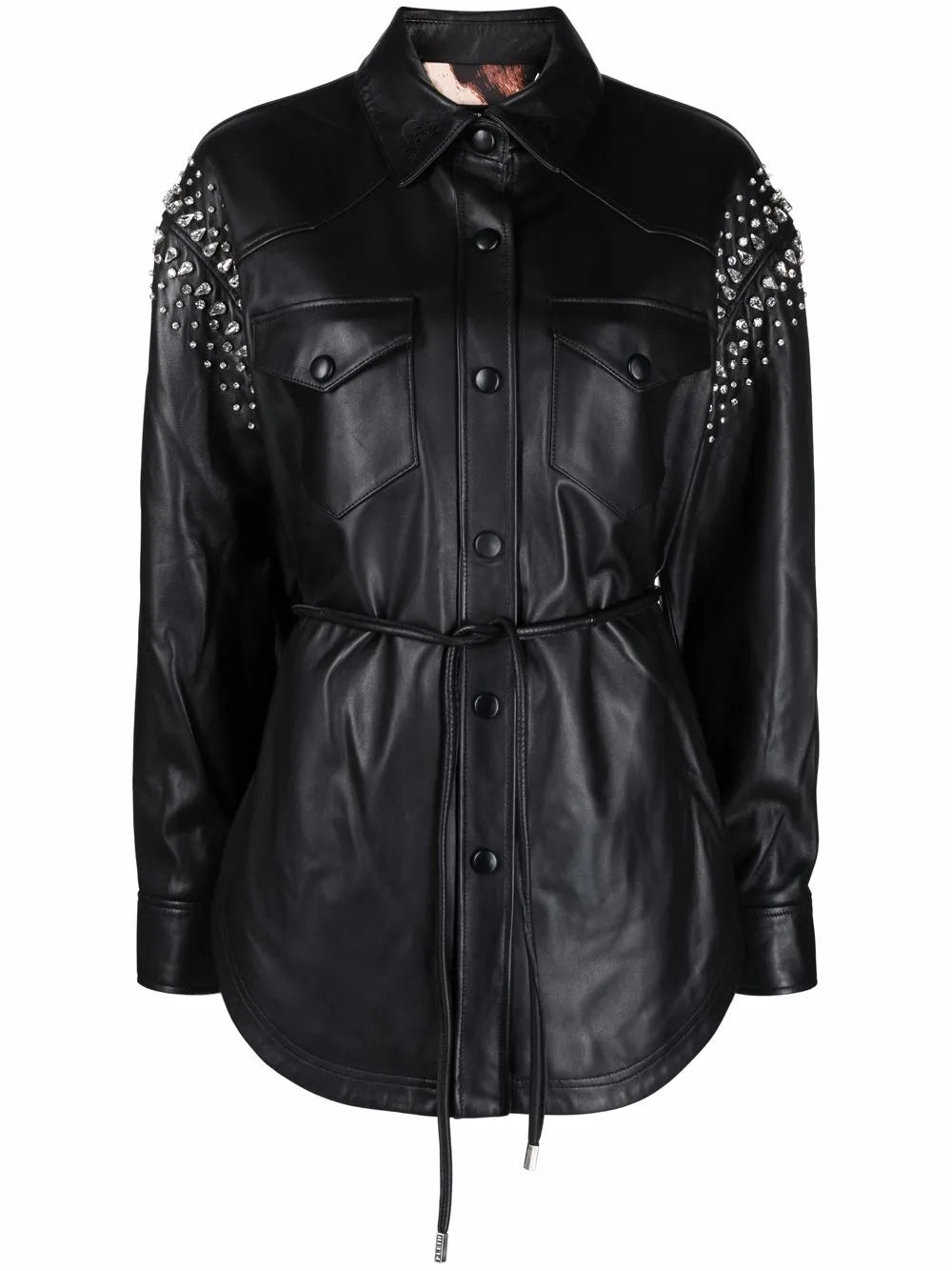 Crystal-Studded Leather Shirt