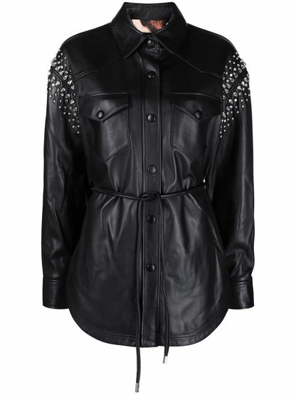 Crystal-Studded Leather Shirt