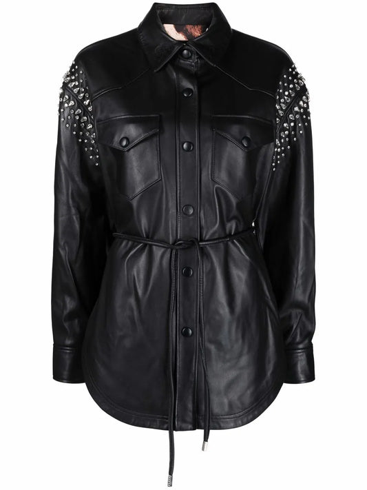 Crystal-Studded Leather Shirt