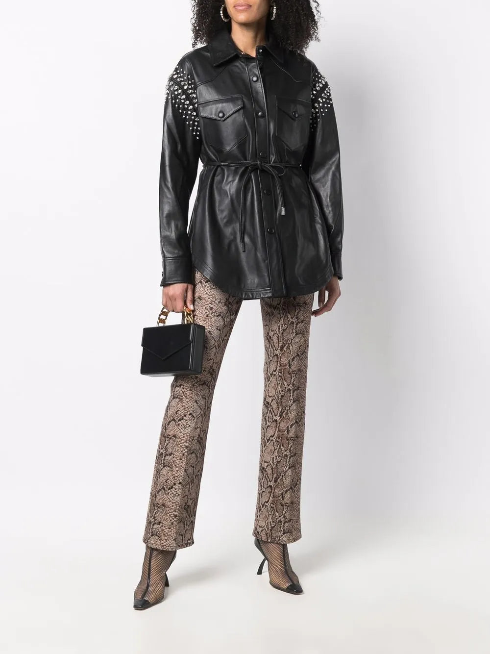 Crystal-Studded Leather Shirt