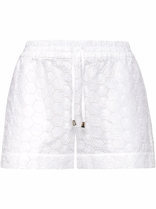 Logo-Embroidered Lace Shorts