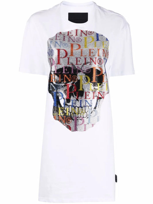 Skull Rhinestone Logo T-Shirt Dress