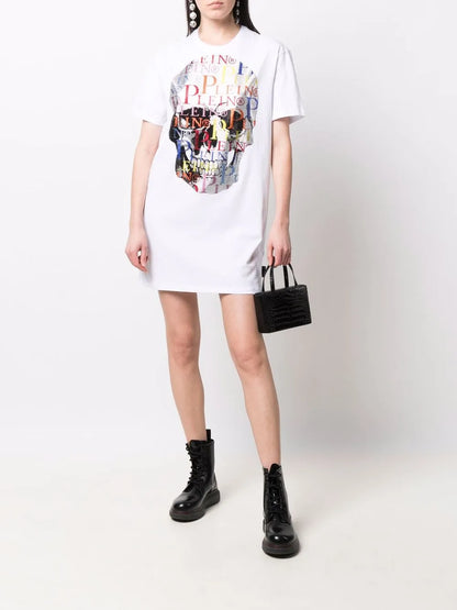 Skull Rhinestone Logo T-Shirt Dress