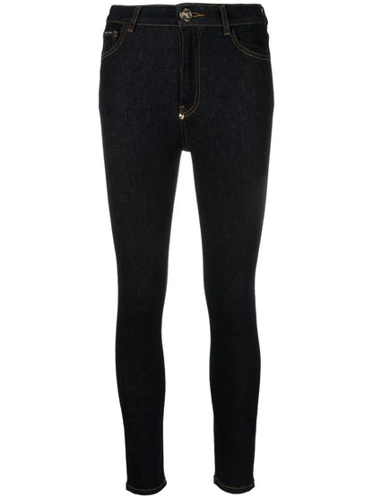 Skull Embroidered Logo Skinny Jeans
