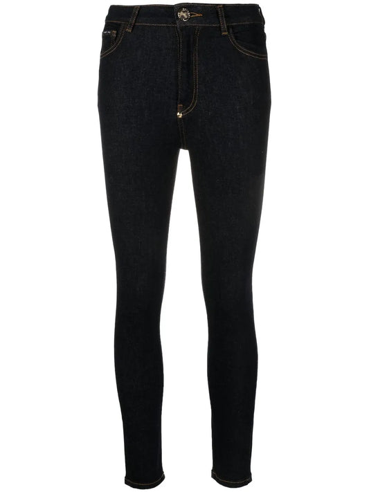 Skull Embroidered Logo Skinny Jeans