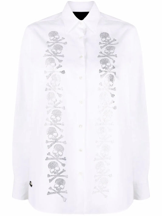 Rhinestone-Skull Button-Up Shirt