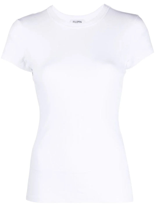 Ribbed-Knit Short-Sleeved T-Shirt