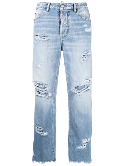 Distressed Straight-Leg Jeans