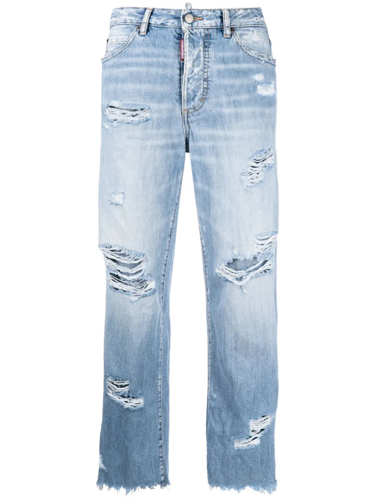 Distressed Straight-Leg Jeans