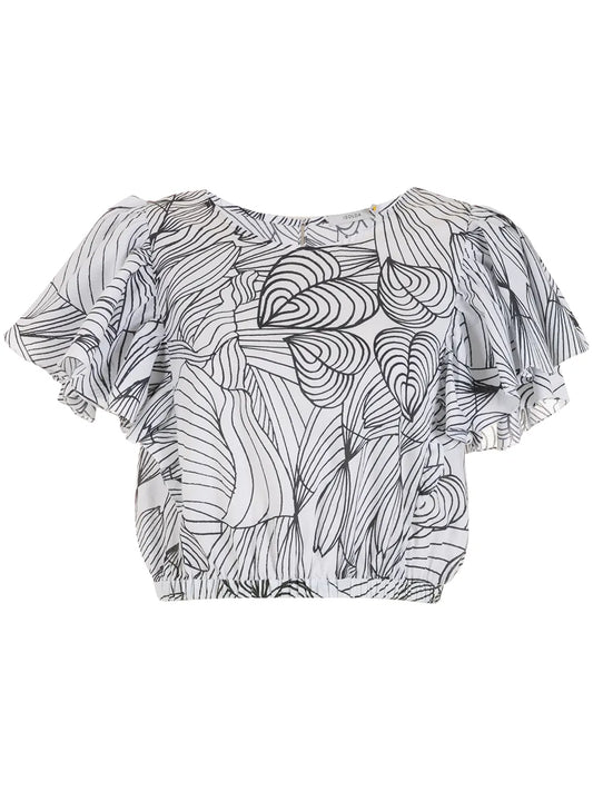 Sabiá Heart Print Cropped Blouse